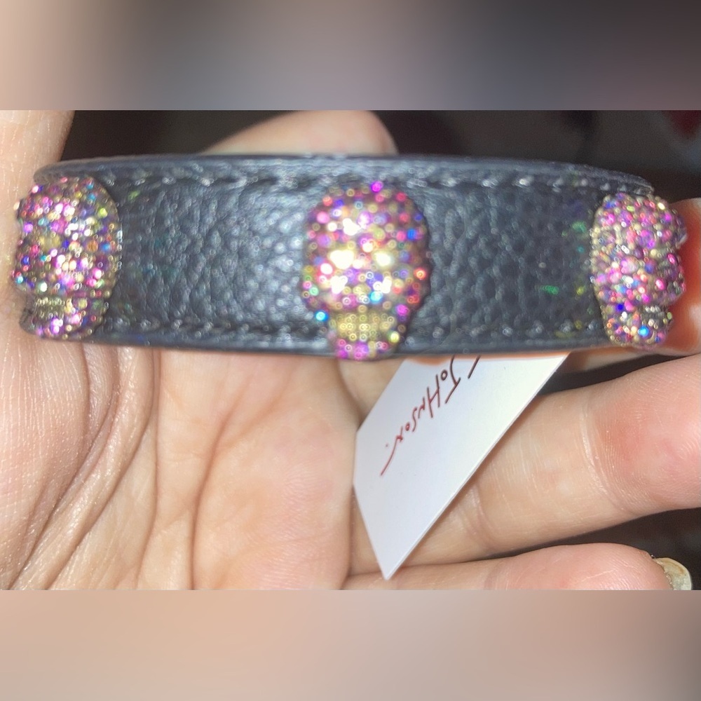 BETSEY JOHNSON Pink Pavé Crystal Skulls Heads Vegan Leather Cuff NEW NWT